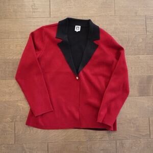 Anne Klein Long Sleeve Collared One Button Lapel Blazer Red Womens Size Large